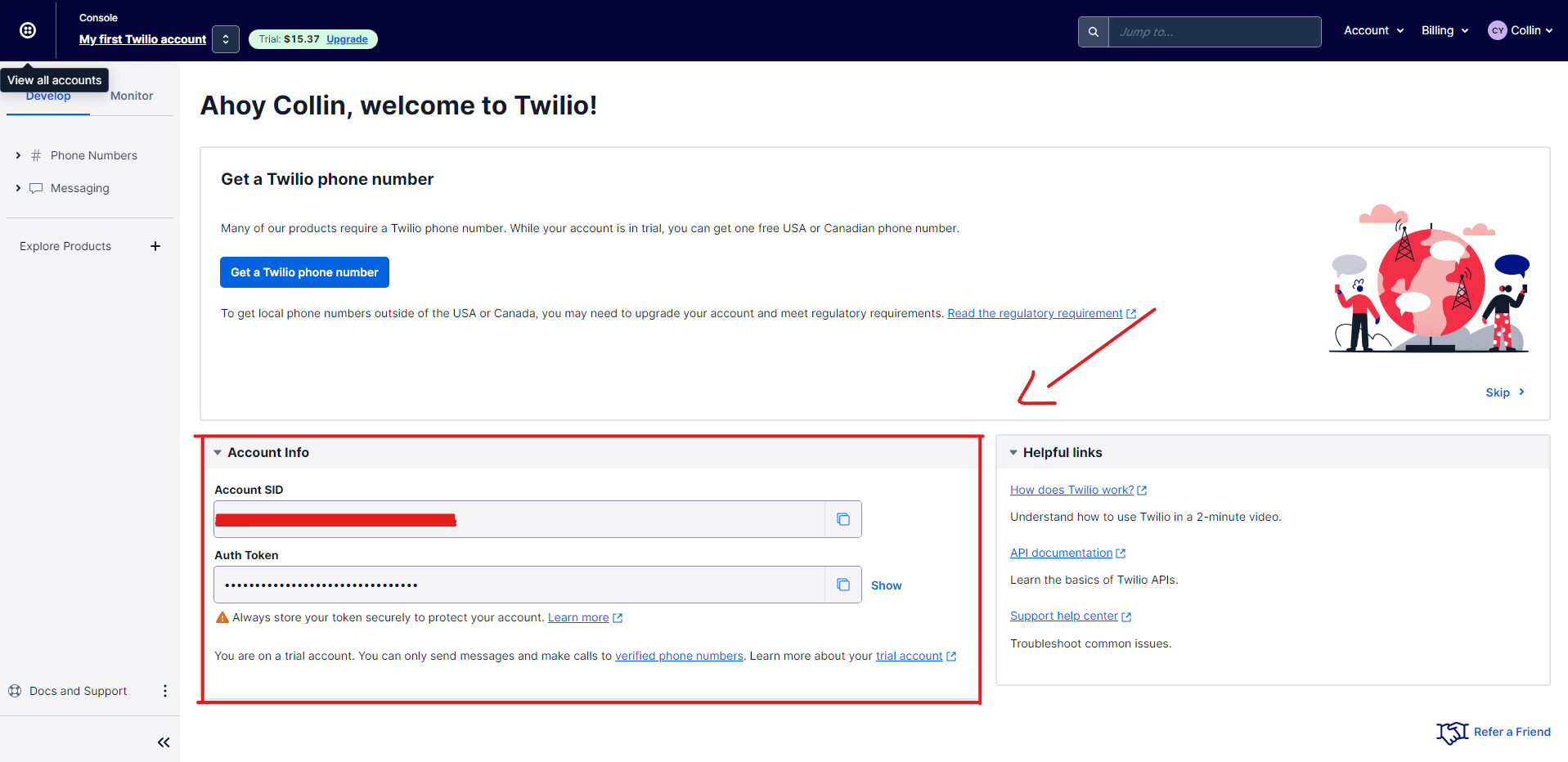 twilio account dashboard